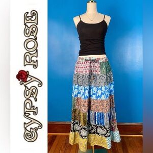GYPSY ROSE Patchwork Festival Maxi Skirt in Free Size